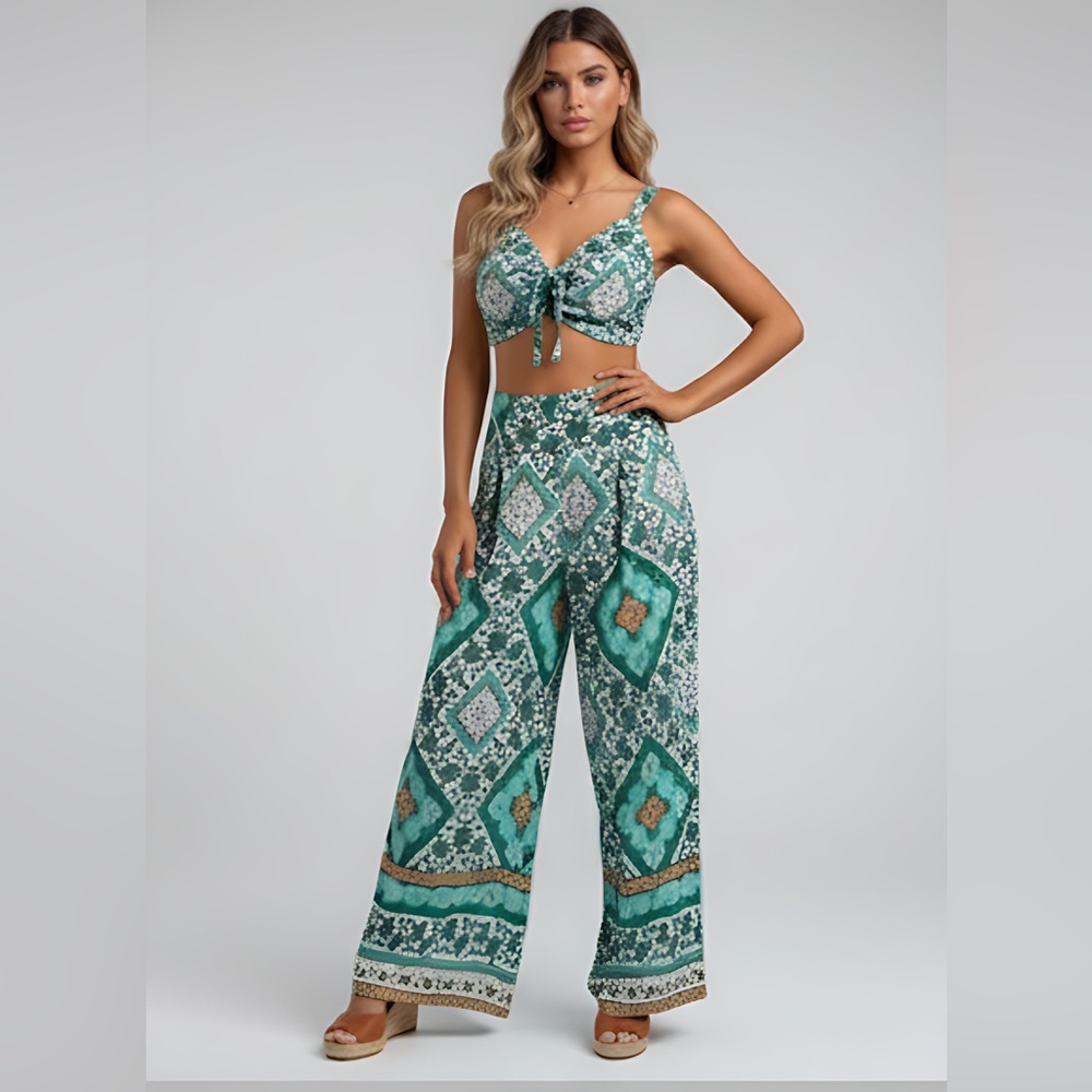 Boho Tribal Print Cami Top & Wide Leg Pants